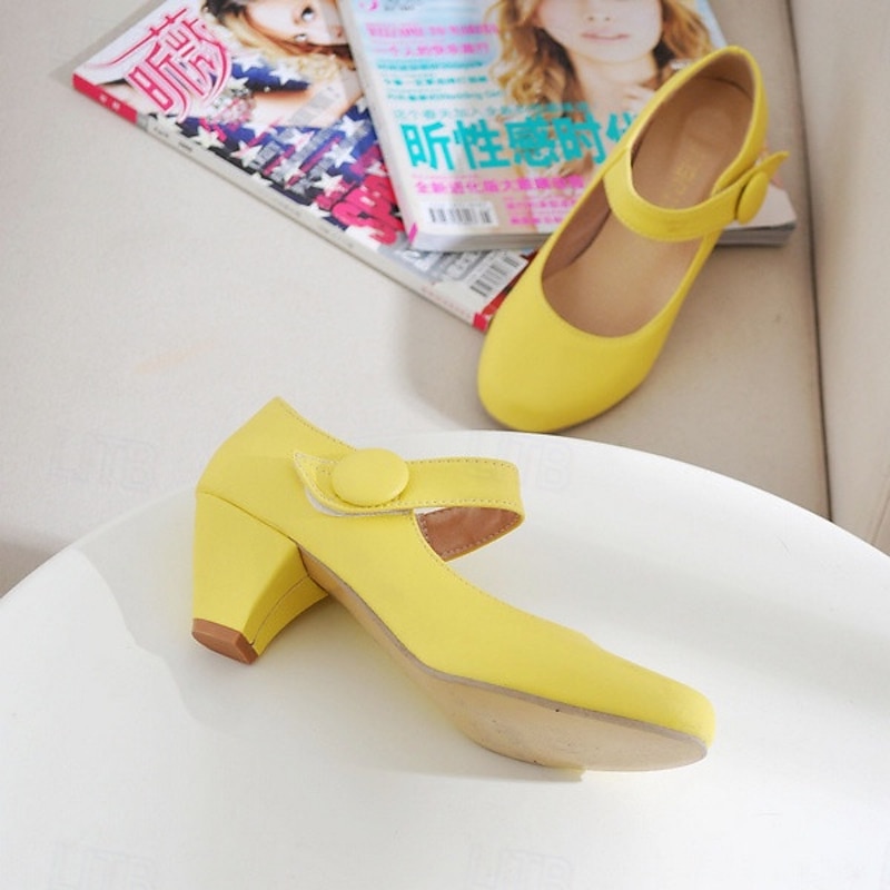 Women's Yellow Mary Jane Shoes – Round Toe, Low Heel, Comfortable Strap Design for Parties & Special Occasions2
