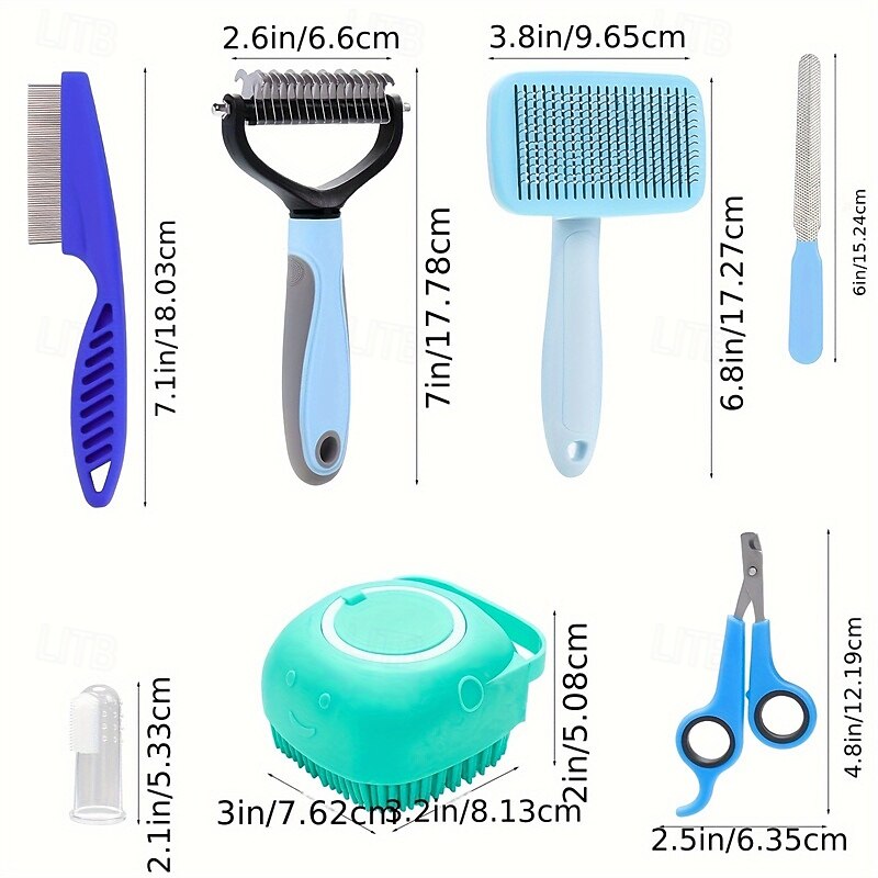 7pcs/set Cat And Dog Brush Grooming Set Pet Self Cleaning Brush With Pet Nail Clipper And File Flea Dog Comb Pet Bath Brush Pet Finger Toothbrush3