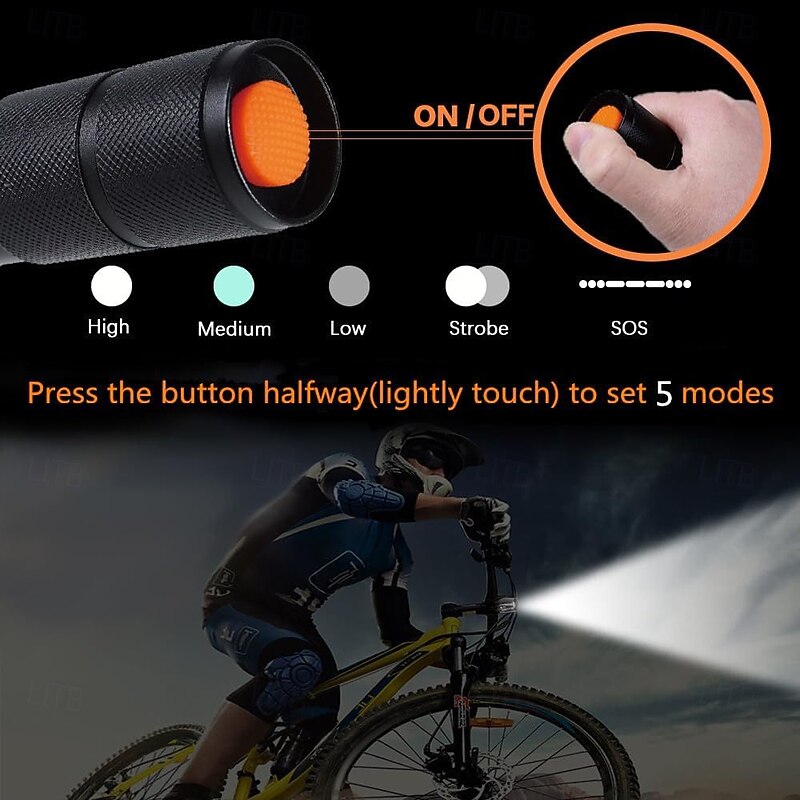 2 Pack Tactical Flashlights Torch, Military Grade 5 Modes 3000 High Lumens Led Waterproof Handheld Flashlight for Camping Biking Hiking Outdoor Home Emergency4