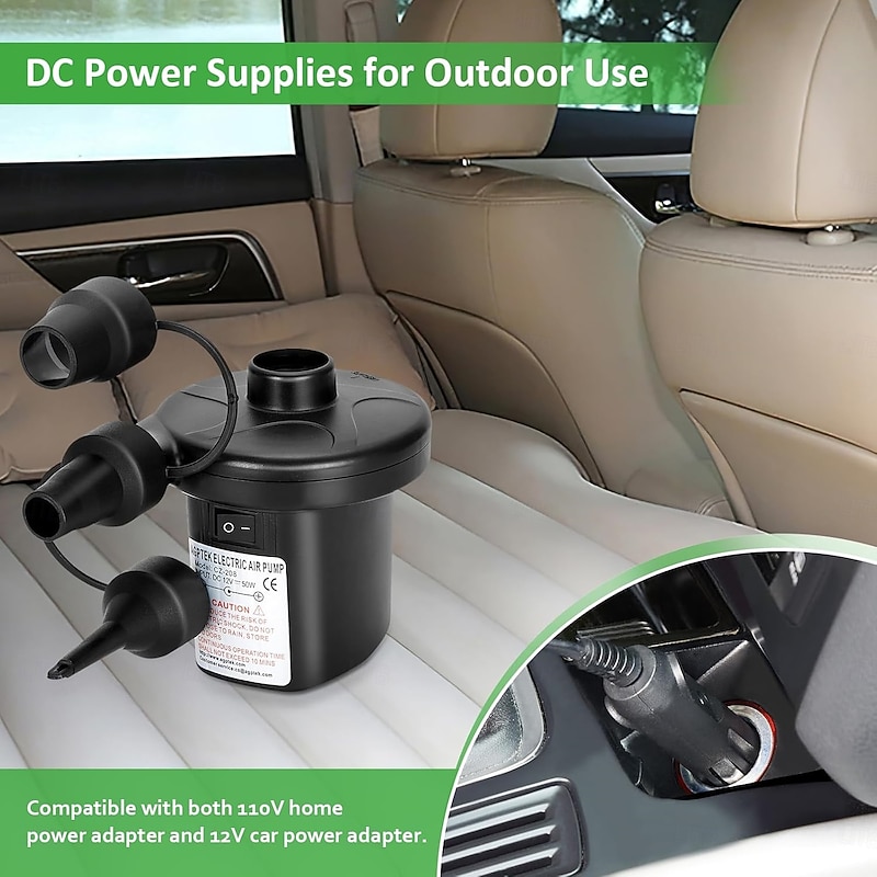Electric Air Pump Portable Quick-Fill Air Pump with 3 Nozzles AC/12V DC Inflator/Deflator Pumps for Outdoor Camping Inflatable Air Mattress Beds