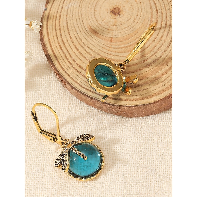 Intage Dragonfly Dangle Earrings for Women – Gold Plated Boho Drop Earrings with Blue Glass Beads, Nature-Inspired Jewelry for Casual, Party and Gift Occasions4