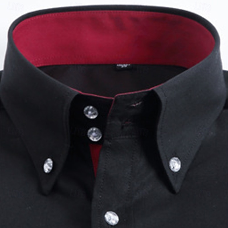 Men's Dress Shirt Non Iron Shirt Wrinkle Resistant Plain Wedding Outdoor Black Long Sleeve Point Summer Spring Clothing Apparel2
