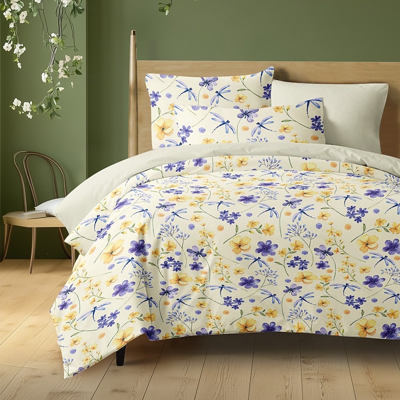 Floral Duvet Cover Full Size Bedding Set Bed Sets Quilt Cover Soft Lightweight Comforter Cover with 2 Pillowcases for Summer Spring