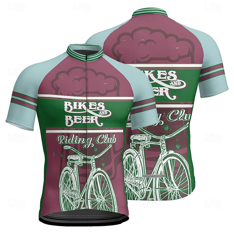 Men's Cycling Jersey Letter & Number Short Sleeve Bike Tee Tshirt Jersey with 3 Rear Pockets Mountain Bike MTB Quick Dry Anatomic Design Wicking Breathable Sports Fuchsia Clothing Apparel