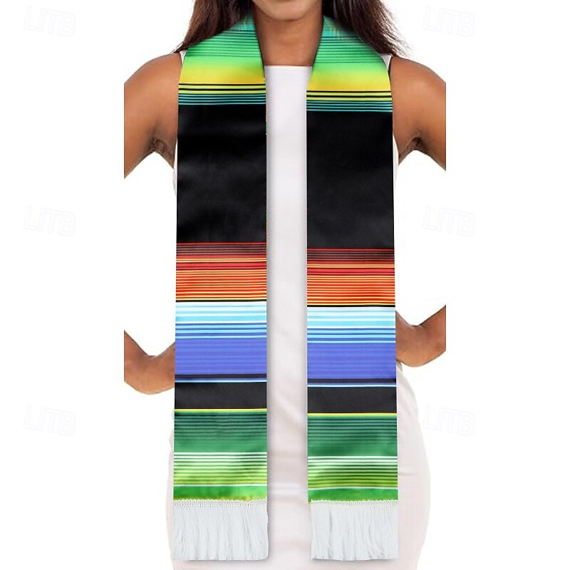 Unisex Graduation Stole, Plain Graduation Sash, Honor Stole for Students, Rainbow Tassel Mexican Graduation Sash, Honor Ceremony Satin Stole