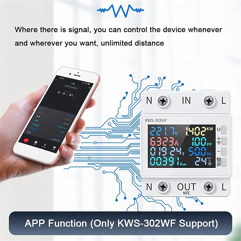 Tuya WiFi 8in1 Power Meter Color Screen 2P Multi-function AC Energy Meter Mobilephone Remotely APP Control 170-270V/63A2