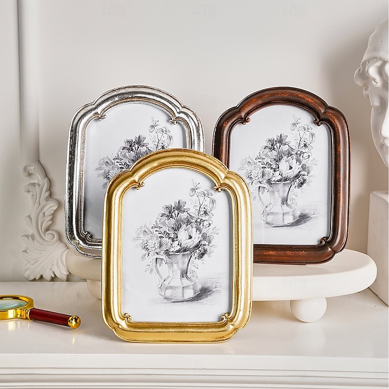Resin Curved Door Frame Photo Frame, Gold Silver Brown Border, Elegant Desktop Picture Frame, Multi-Color Options, Simple Home Decor, Bedroom Office D