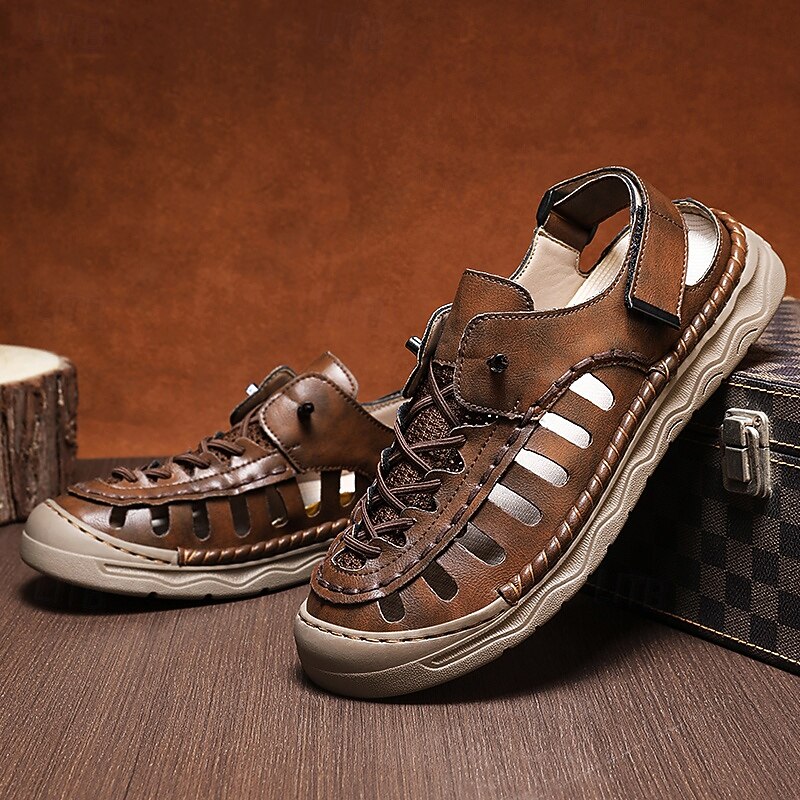 Men's Brown Adjustable Strap Sandals with Open-Toe Design and Anti-Slip Sole for Everyday Casual Wear3