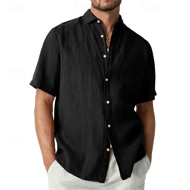 Men's Shirt Summer Shirt Casual Shirt Beach Shirt Button Up Shirt Black White Blue Orange Green Short Sleeve Plain Lapel Vacation Hawaiian Clothing Apparel Polyester Fashion Casual Comfortable3