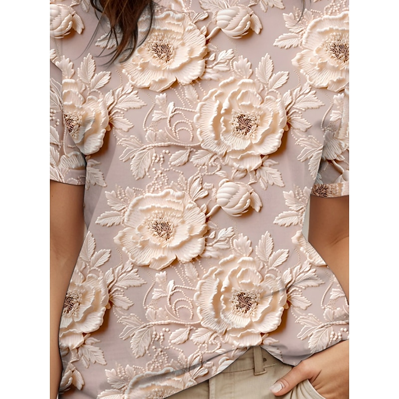 Women's T Shirt Floral Graphic Stylish Casual Short Sleeve Round Neck Regular Tops Daily Weekend Print Dusty Rose Summer Spring3
