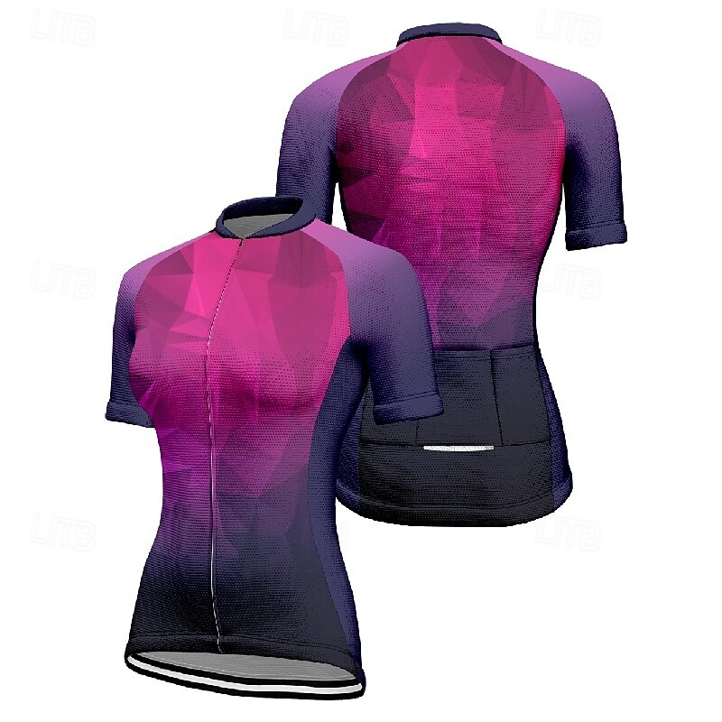 Women's Cycling Jersey Geometric Gradient Short Sleeve Bike Tee Tshirt Jersey with 3 Rear Pockets Mountain Bike MTB Quick Dry Anatomic Design Wicking Breathable Sports Blue Dark Green Purple Clothing3