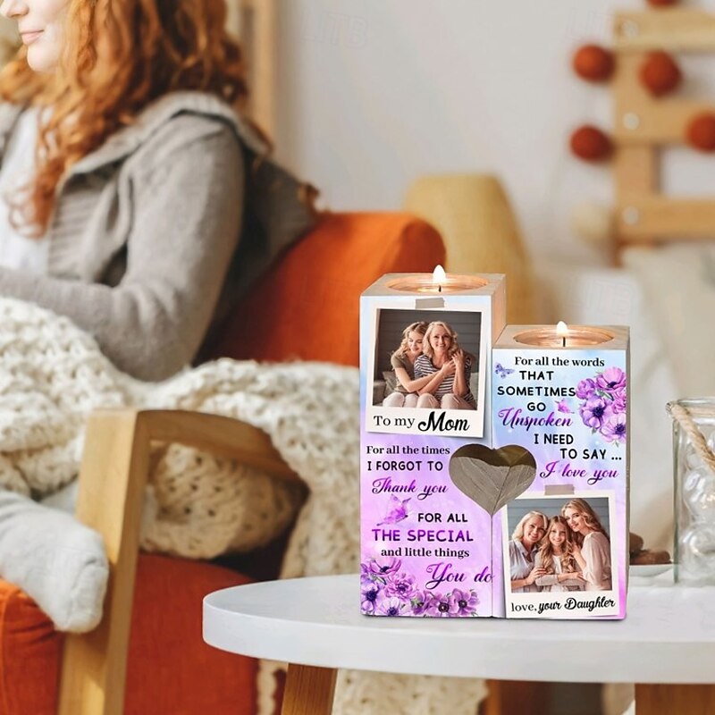 Personalized Mother's Day Candle Holder Custom Best Gift for Mom - Custom Photo Wooden Decor, Exclusive Design for Mother's Day, Women's Day, Heartwarming Gift2