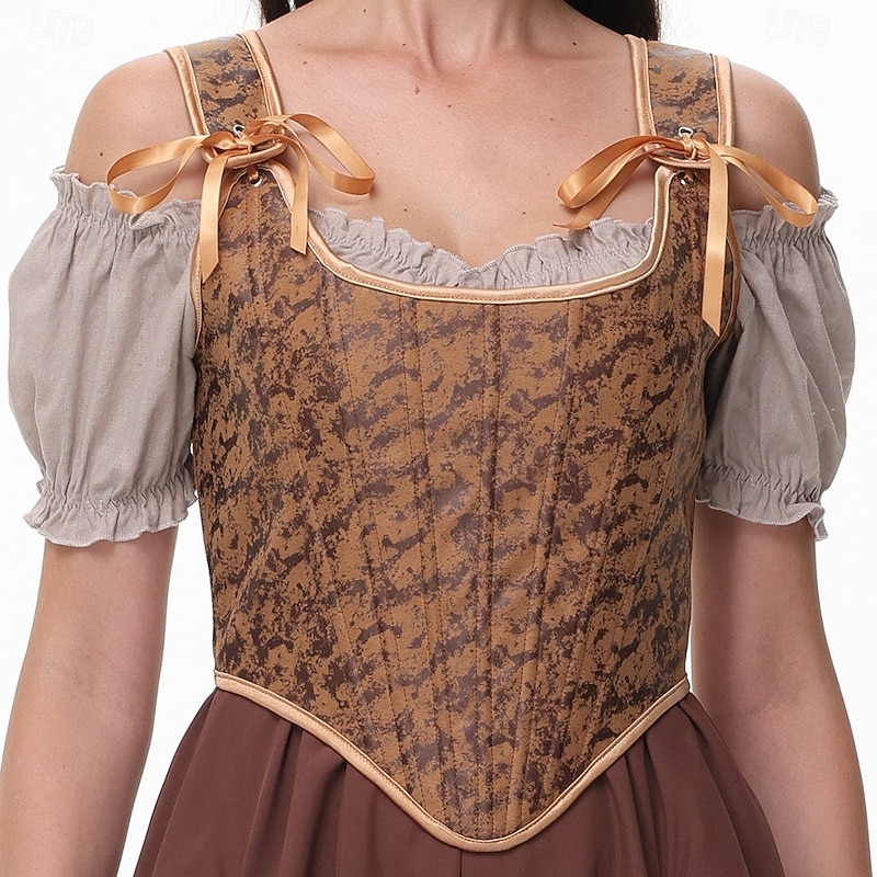 Retro Vintage Medieval Renaissance Corset Vest Bustier Viking Lace up Fancy Dress Women's Celtic Fantasy Halloween Carnival Masquerade Vacation Casual Daily LARP Adults' Vest2