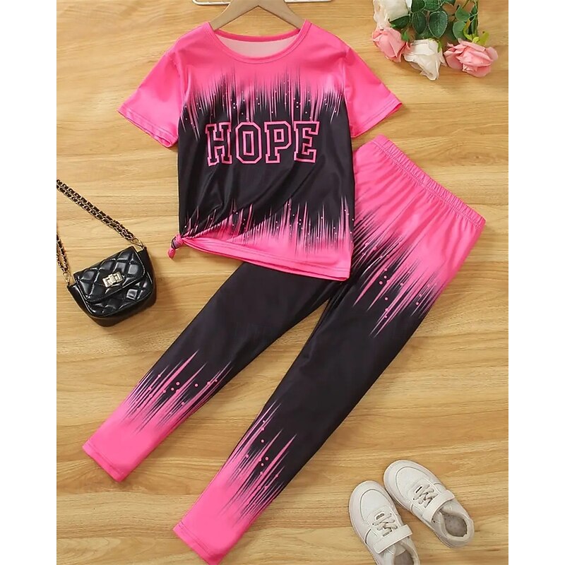 Girls' 3D Letter Pajama Sets Tee & Pants Pajama Sets Short Sleeve 3D Print Summer Spring Active Basic Kids 4 years+ Crew Neck Home Daily Regular Fit