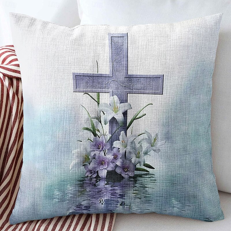 Easter Decorative Toss Pillows Cover 1PC Templar Cross Soft Square Couch Cushion Case Pillowcase for Bedroom Livingroom Sofa Chair4