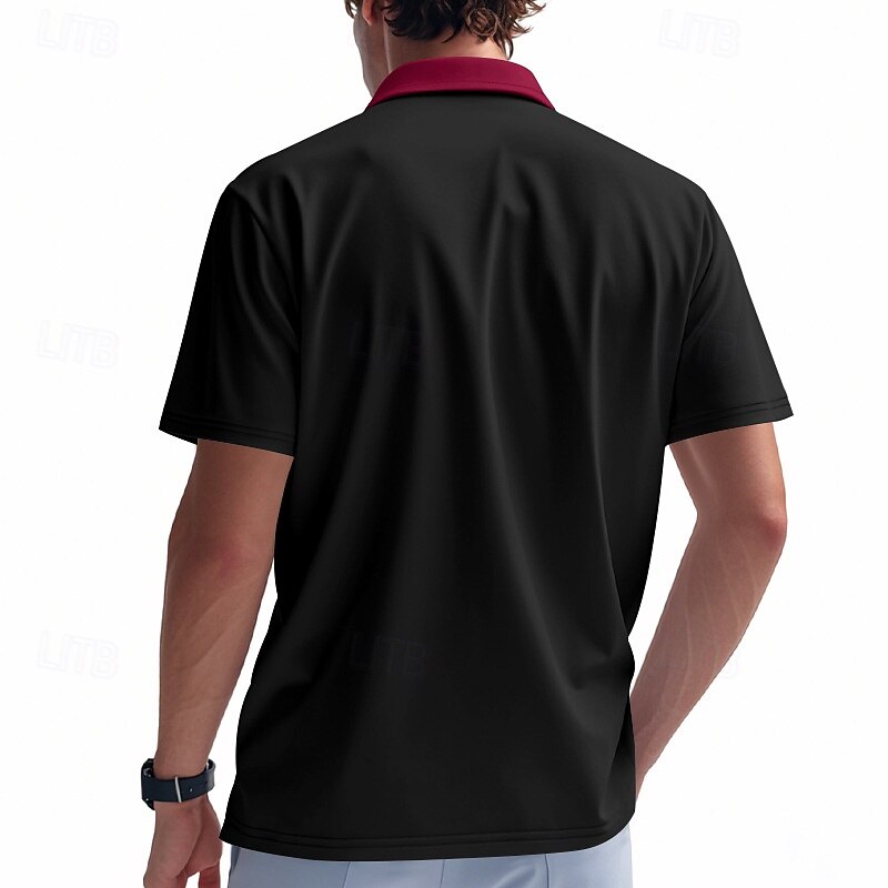 Men's Quarter Zip Polo Golf Shirt Daily Holiday Quarter Zip Short Sleeve Fashion Basic Color Block Patchwork Summer Spring Regular Fit Light Blue Black White Wine Navy Blue Orange Quarter Zip Polo3