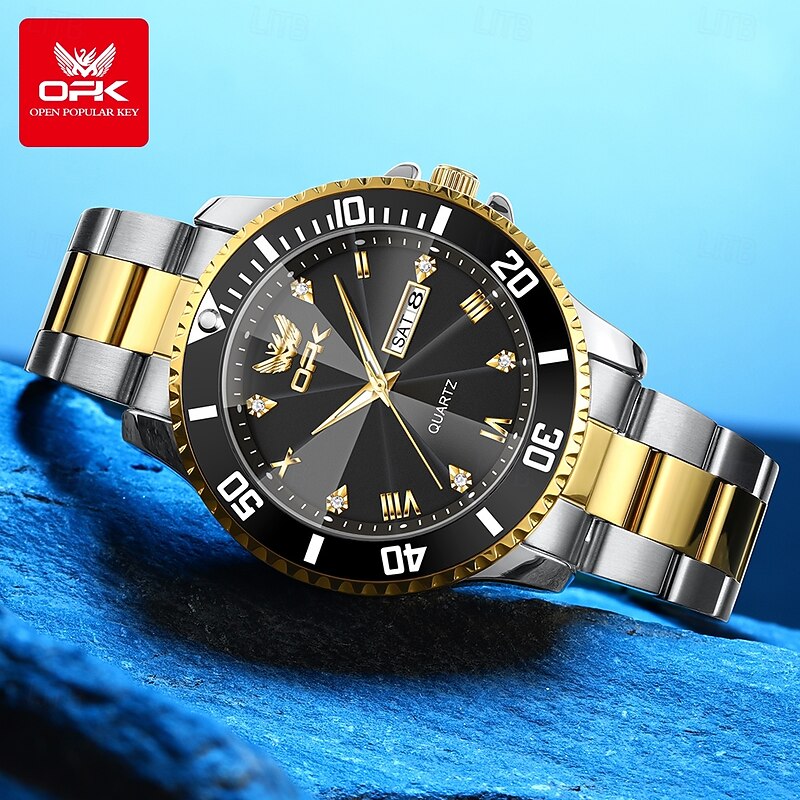 OPK Brand Men's Watches Simple Casual Original Quartz Watch Waterproof Stainleess Steel Luminous Dual Calendar Display Original Watch 81713