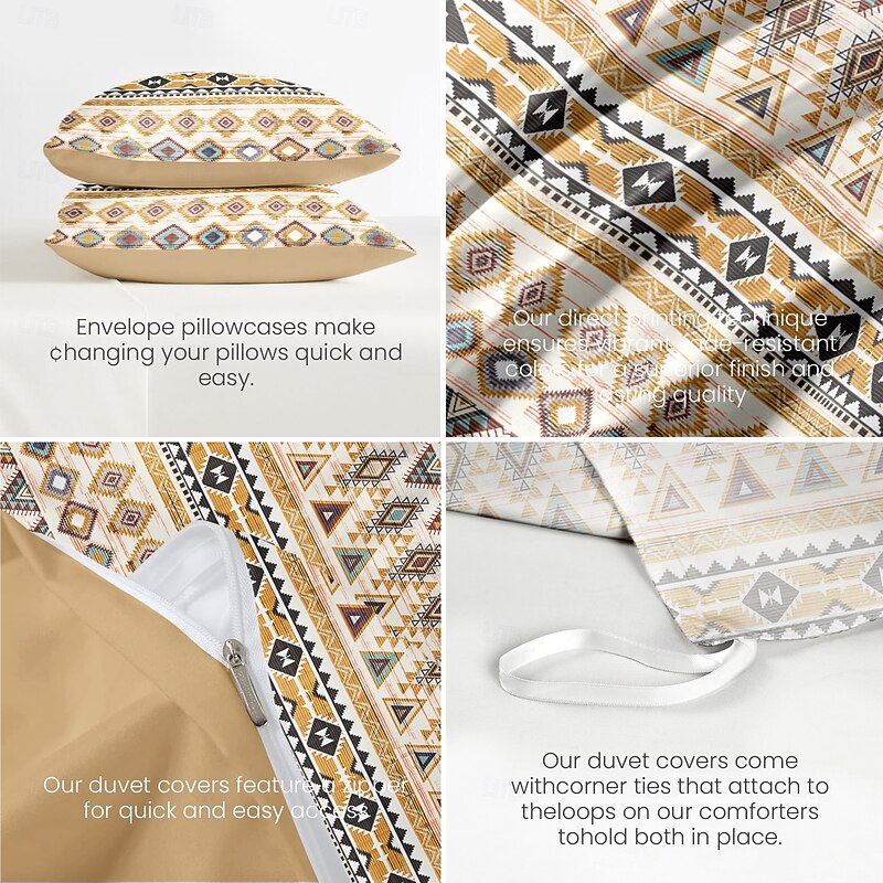 Mandala Ethnic Duvet Cover Full Size Bedding Set Cotton Bed Sets Quilt Cover Soft Lightweight Comforter Cover with 2 Pillowcases for Summer Spring3