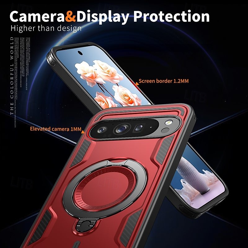 Phone Case For Google Pixel 9 Pro Pixel 9 Pro XL Pixel 9 Back Cover with Stand Holder Magnetic Support Wireless Charging Retro TPU PC4