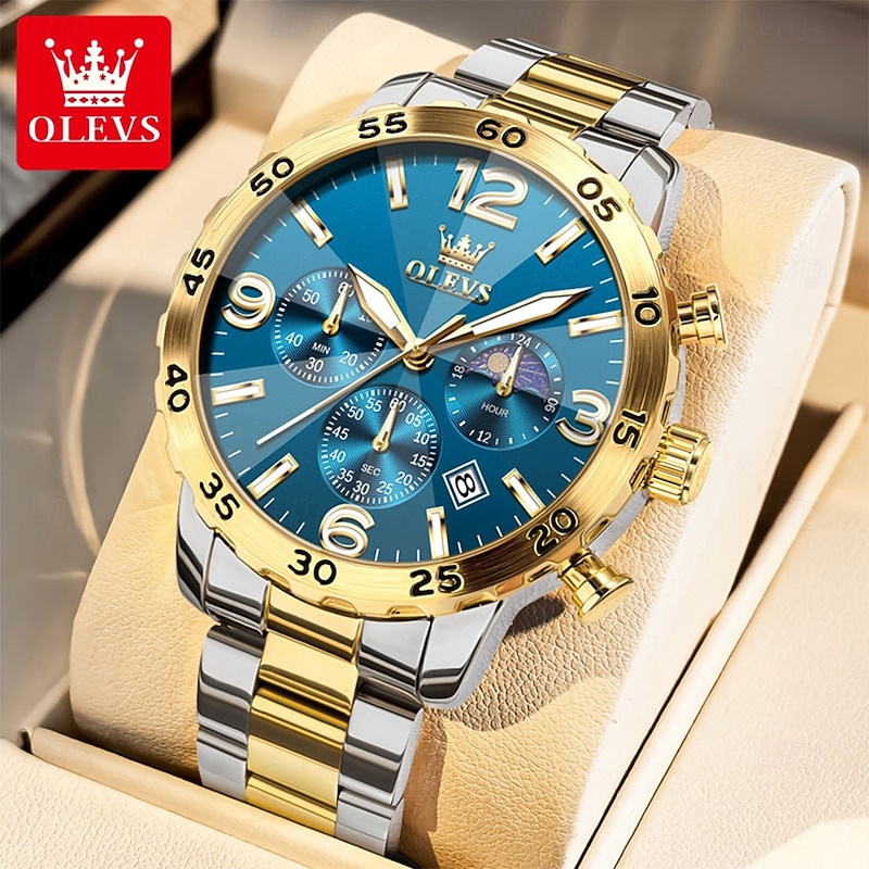 OLEVS Men Quartz Watch Luxury Large Dial Fashion Business Luminous Calendar Date Waterproof Steel Watch3