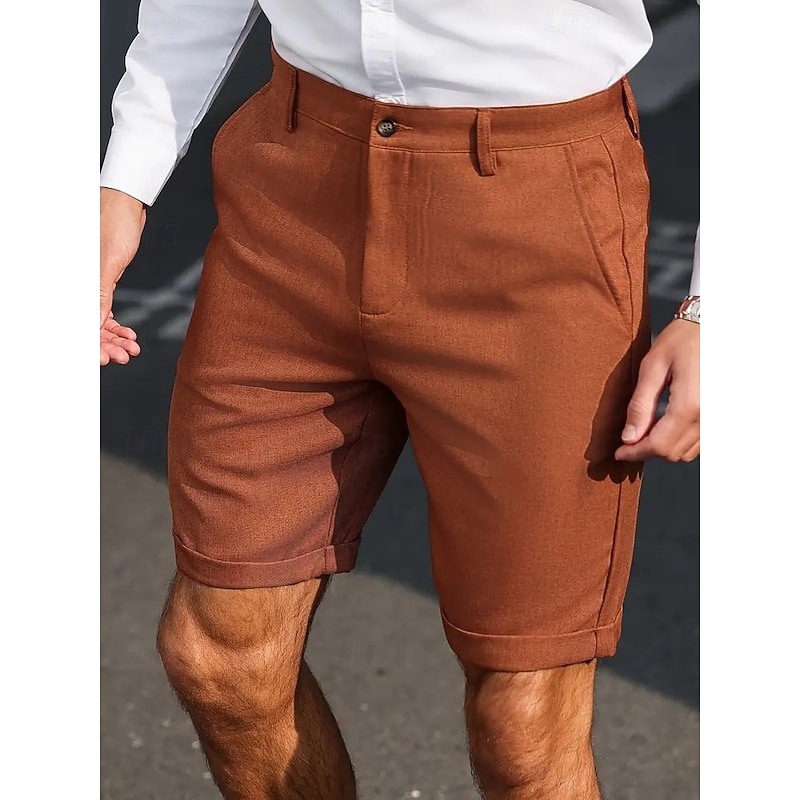 Men's Shorts Dress Shorts Bermuda shorts Casual Shorts Pocket Straight Leg Plain Breathable No-Iron Knee Length Outdoor Business Daily Fashion Streetwear Coffee Micro-elastic4