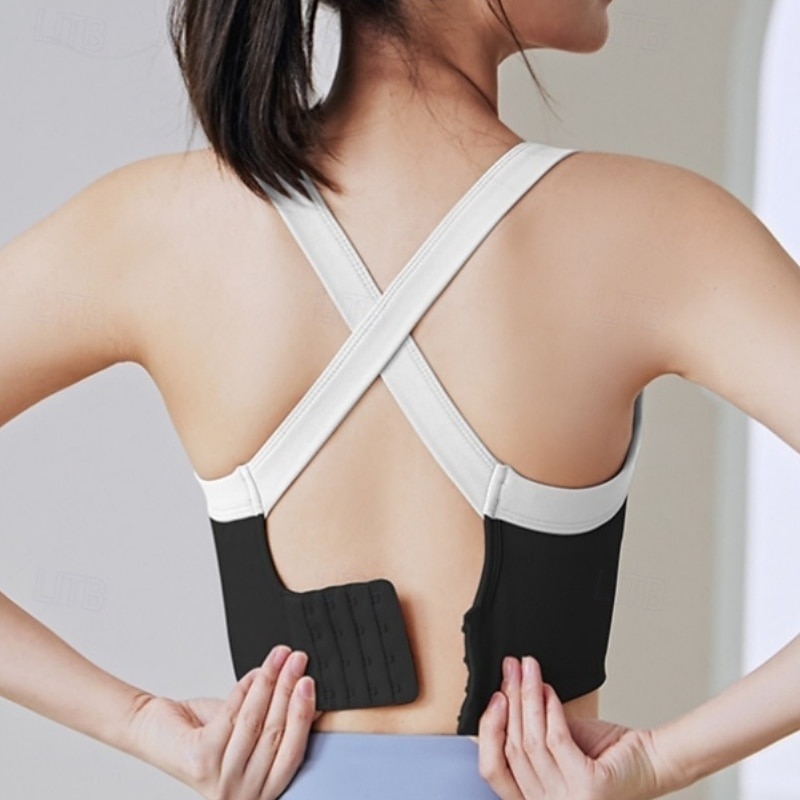 Women's Light Support Sports Bra Running Bra Open Back Cross Back Bra Top Padded Fitness Leisure Sports Running Breathable Lightweight Soft Black Light Green Beige Solid Colored3