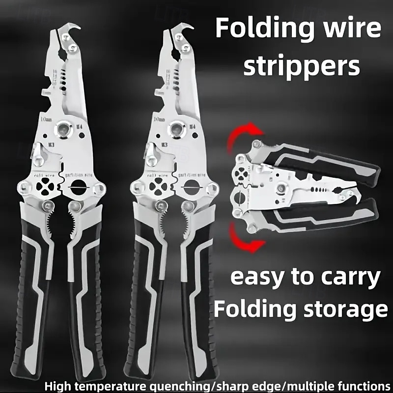 1pc ProMaster Multifunctional Wire Stripper Cutter Foldable Metal Tool with Hook Knife Screwdriver Wrench Quick Wire Stripping and Cutting Electrician Hand Tool3