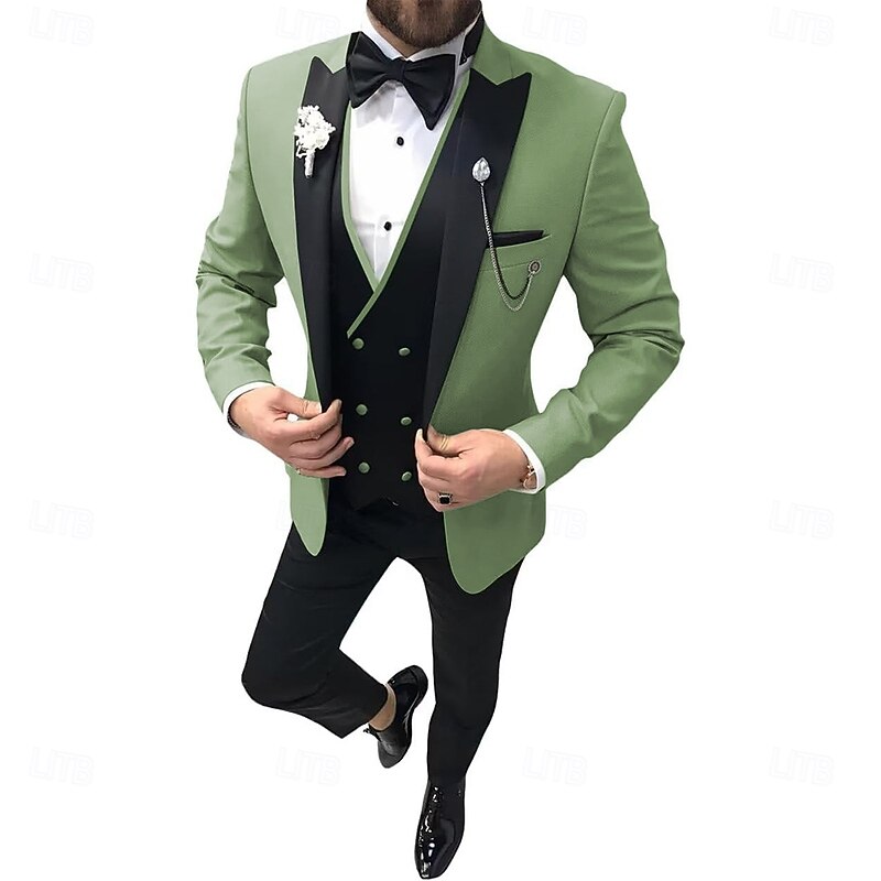 Men's Wedding Prom Party Suits Peaked Lapel Champagne Red Fashion Formal Solid Colored Standard Fit 3 Piece Single Breasted One-button