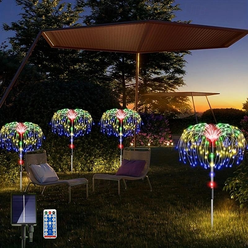 4 Heads Led Outdoor Solar Lights Fireworks Lights With 480 Beads, Courtyard Garden Path, Lawn, Wedding Party, Festive Atmosphere, Decorative Lights