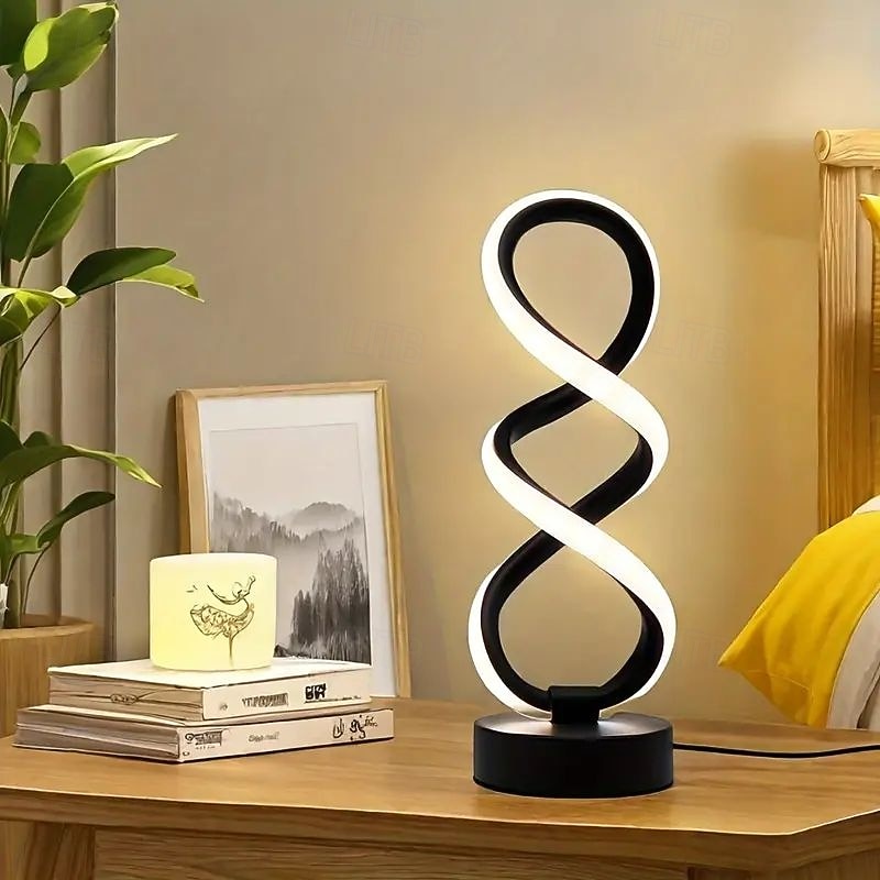 Modern Spiral LED Table Lamp Adjustable Brightness 3 Color Modes USB Powered Night Light for Bedroom Hall or Office Dormitory Decor Table Lamp