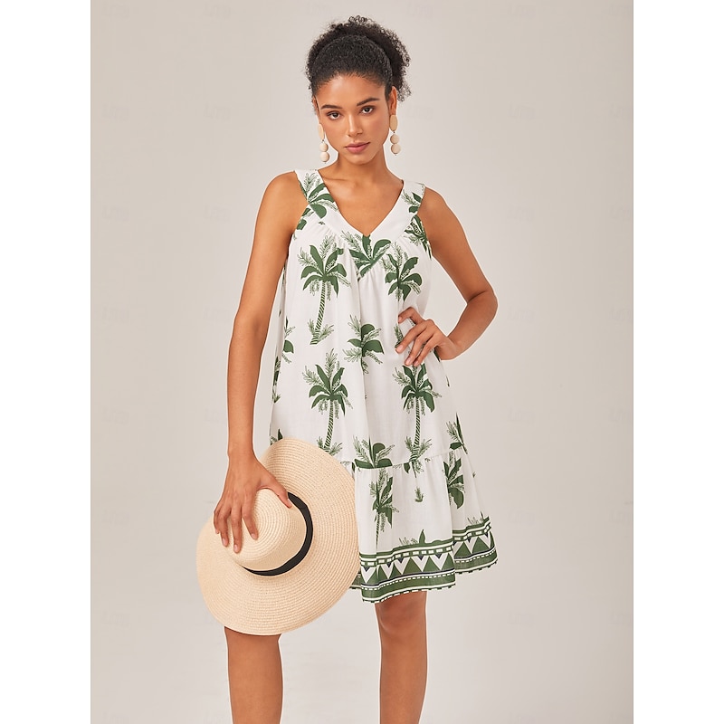 Resort Print Loose Fit Tank Mini Dress