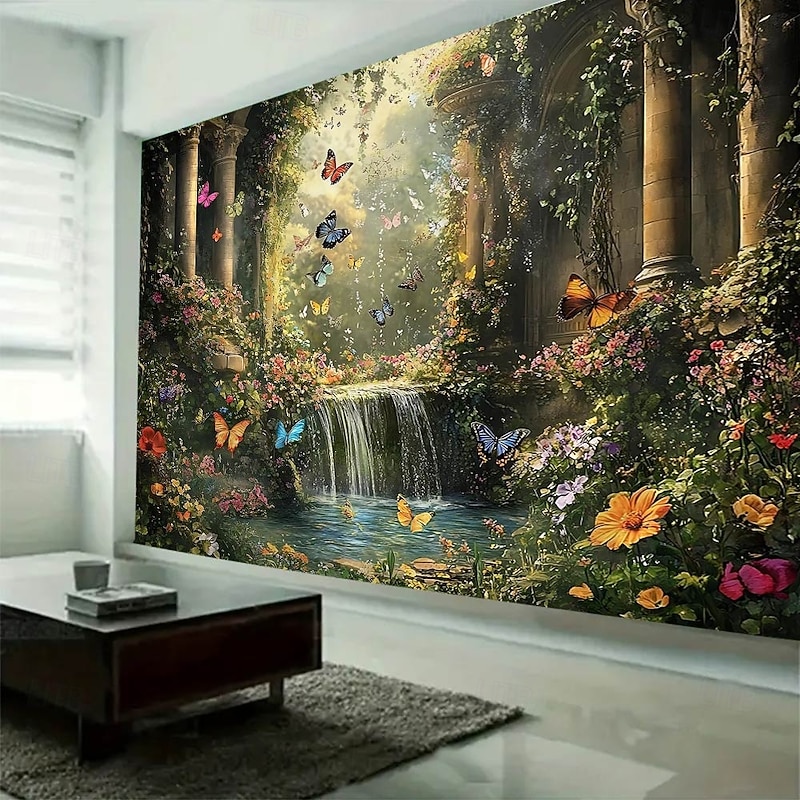 Plant Flowers And Butterfly Landscapes Tapestry Wall Art Large Tapestry Mural Decor Photograph Backdrop Blanket Curtain Home Bedroom Living Room Decoration2