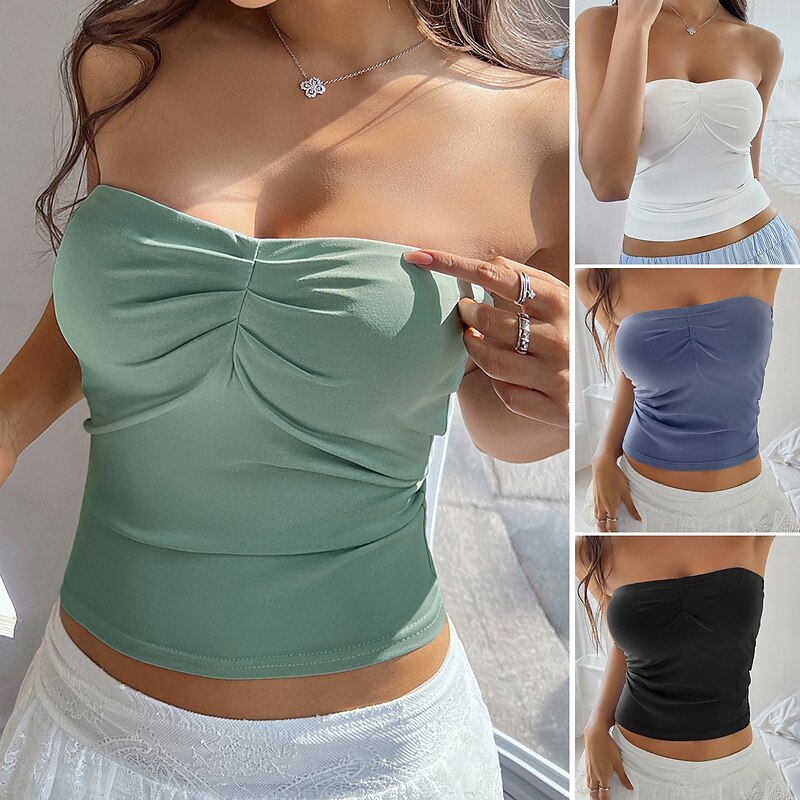 Women's Tubetop Plain Sexy Modern Y2K Sleeveless Strapless Regular Tops Holiday Backless Black White Blue Green Summer