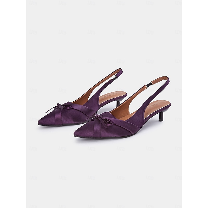 Women's Purple Satin Bow Slingback Kitten Heels – Stylish Evening & Romantic Date Shoes3