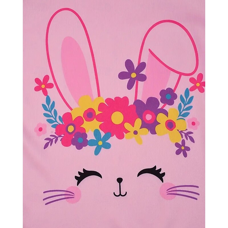 Easter Girls' 3D Graphic Rabbit Pajama Sets Tee & Pants Pajama Sets Short Sleeve 3D Print Summer Spring Active Basic Kids 4 years+ Crew Neck Home Daily Regular Fit4