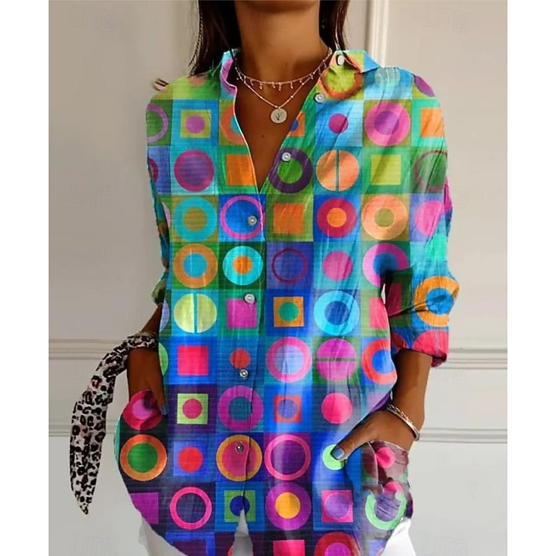 Women's Shirt Button Down Tunic Shirt Collar Long Sleeve Floral Graphic Casual Regular Tops Work Daily s Print Yellow Blue Brown Rose Pink Spring Fall Winter