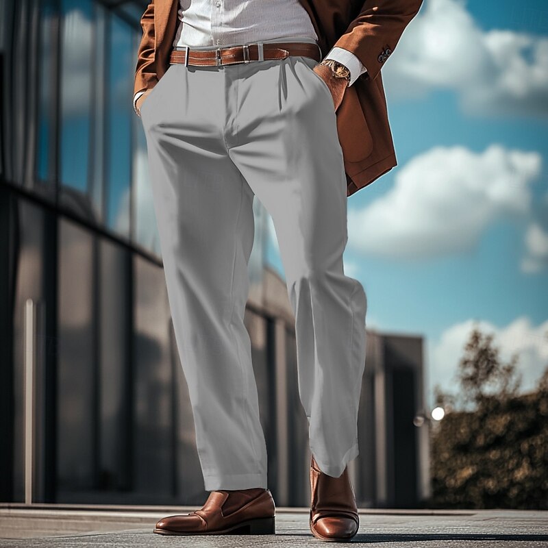 Men's Dress Pants Trousers Casual Pants Suit Pants Pocket Straight Leg Plain Comfort Breathable Full Length Formal Business Daily Fashion Streetwear Dark Khaki Light Khaki3