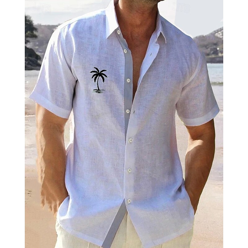 Men's Shirt Minimalist Aloha Shirt Summer Shirt Casual Shirt Beach Shirt Button Up Shirt White Blue Short Sleeve Graphic Shirt Collar Vacation Hawaiian Clothing Apparel Polyester Fashion Casual2