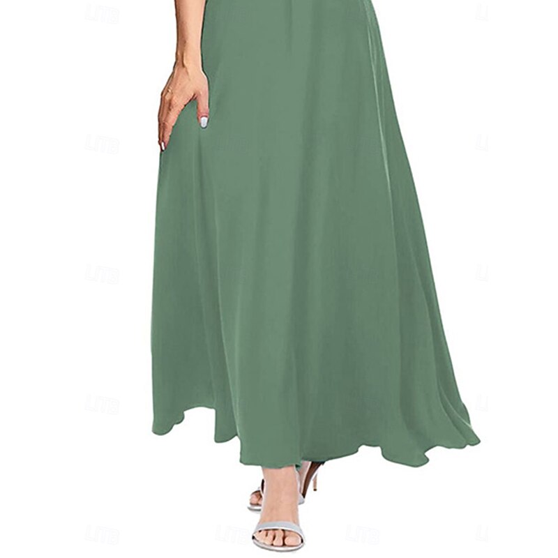 Dress Mother of the Bride Dress Elegant Simple Crew Neck Ankle Length Polyester Short Sleeve with Lace Solid Color3