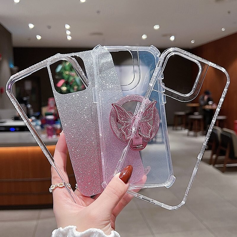 Phone Case For iPhone 17 Pro Max 17 Air 16 15 14 Pro Max Plus 16e 13 12 Pro Max Back Cover with Stand Holder Mirror Magnetic Retro TPU PC4