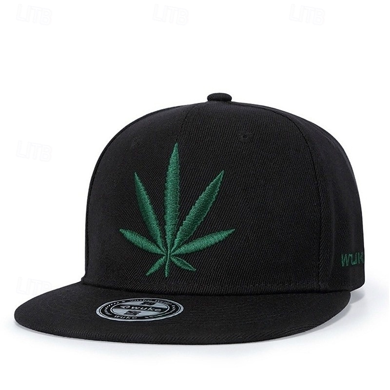 Men's Snapback Hat Sun Hat White Black White Cotton / Polyester Blend Embroidered Fashion Casual Daily Weed Leaf Adjustable Sunscreen Breathable