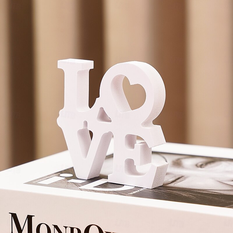 White Double-Layer "LOVE" Letter Tabletop Decor, PVC Freestanding Sign, Romantic Valentine's Day, Wedding, Anniversary Decoration, Warm Indoor Desktop Letter Ornament for Home and Party Display3