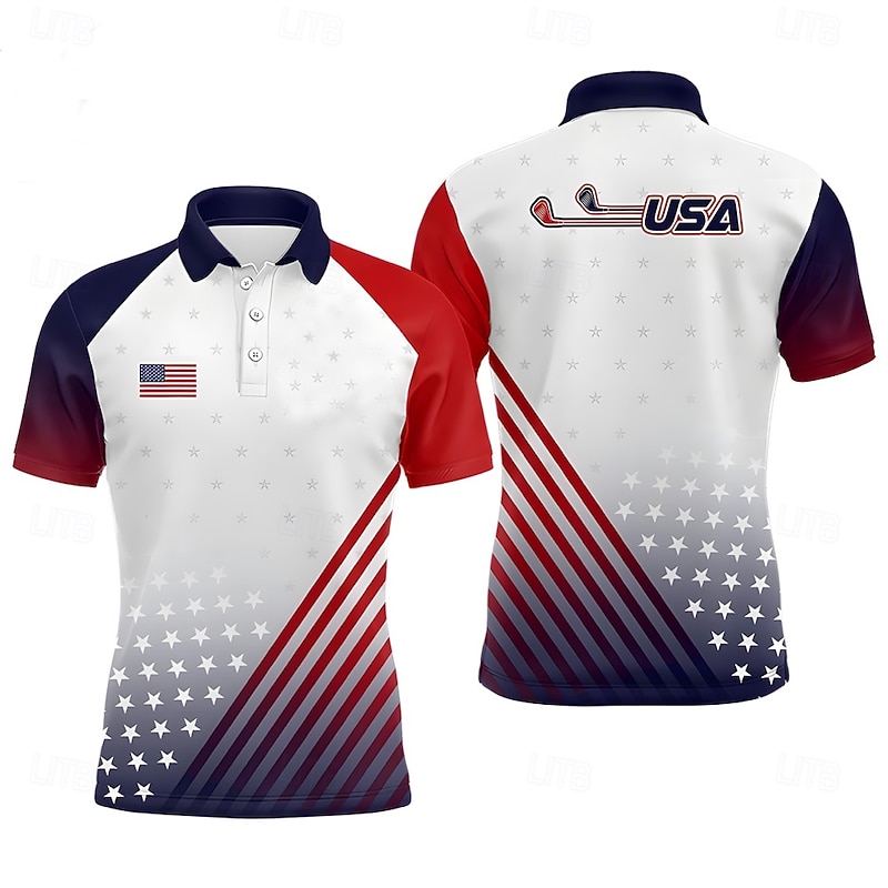 American Independence Day Men's American US Flag Golf Sports Polo Shirts Short Sleeve Polo Shirts Collared Shirts Business Casual Outdoor Athleisure Daily Wear Buttons 3D Print Summer Spring Fall