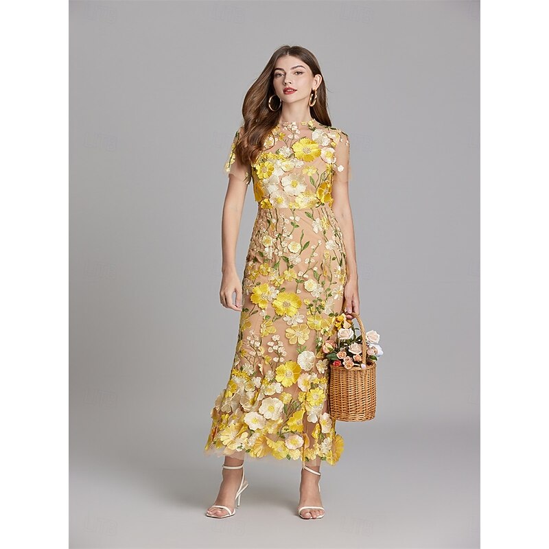 Mermaid / Trumpet Quinceanera Dresses Elegant Dress Wedding Wedding Guest Ankle Length Short Sleeve Crew Neck Polyester with Embroidery2