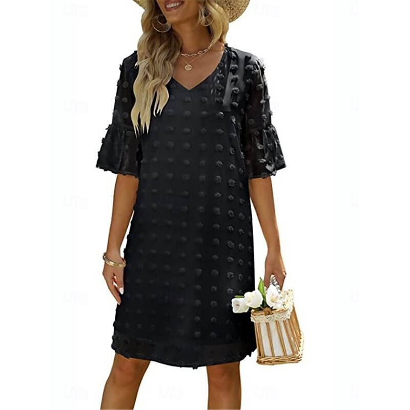Women's Mini Dress Shift Dress Summer Dress Solid Color Vacation Casual Daily Regular Fit Graphic Half Sleeve V Neck Black White Pink Wine Summer2