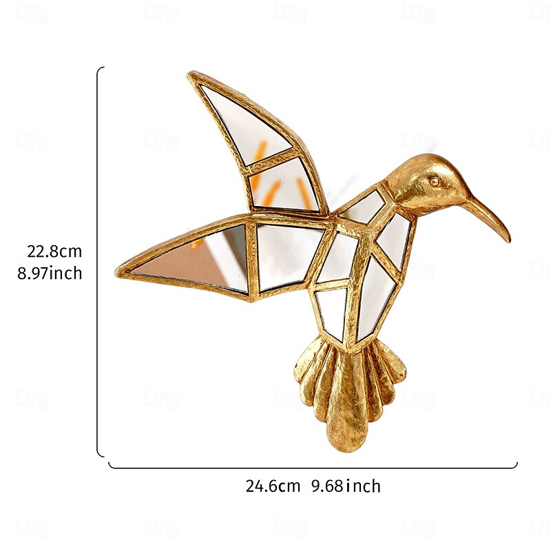 1PC Creative Resin Material Golden Hummingbird-shaped Decorative Wall Hanging With A Special Design of Mirror Inlay on The Surface is Suitable for Home Party Animal House Decoration Hanging2