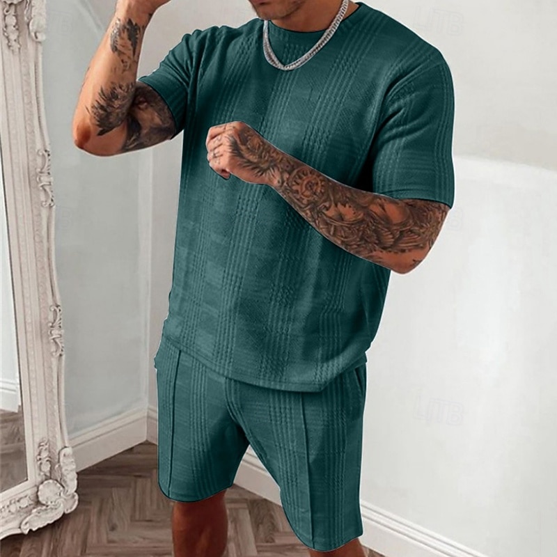 Men's Tracksuit Outfit Set Shorts Crew Neck Outdoor Daily Sports Pocket Drawstring 2 Piece Plain Black Blue Sky Blue Polyester Activewear Classic Casual Summer3