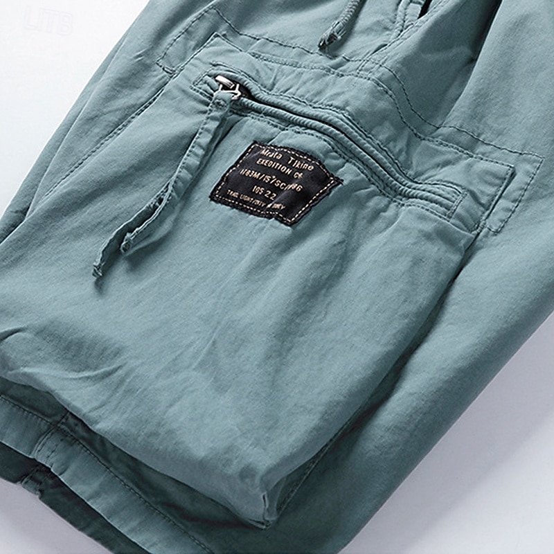 Men's Cargo Shorts Shorts Summer Shorts Drawstring Elastic Waist Zipper Pocket Plain Comfort Wearable Knee Length Outdoor Sport Daily Fashion Casual Black Royal Blue4