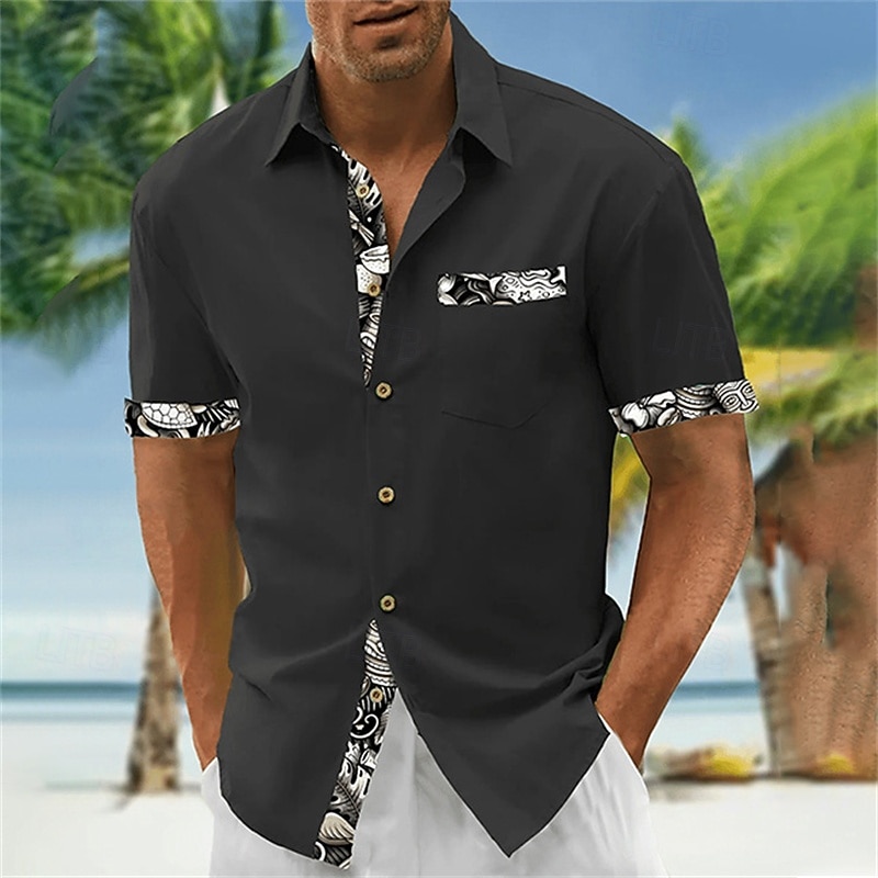 Men's Shirt Summer Shirt Casual Shirt Beach Shirt Button Up Shirt Black Blue Short Sleeve Printing Lapel Vacation Hawaiian Clothing Apparel Polyester Fashion Casual Comfortable2