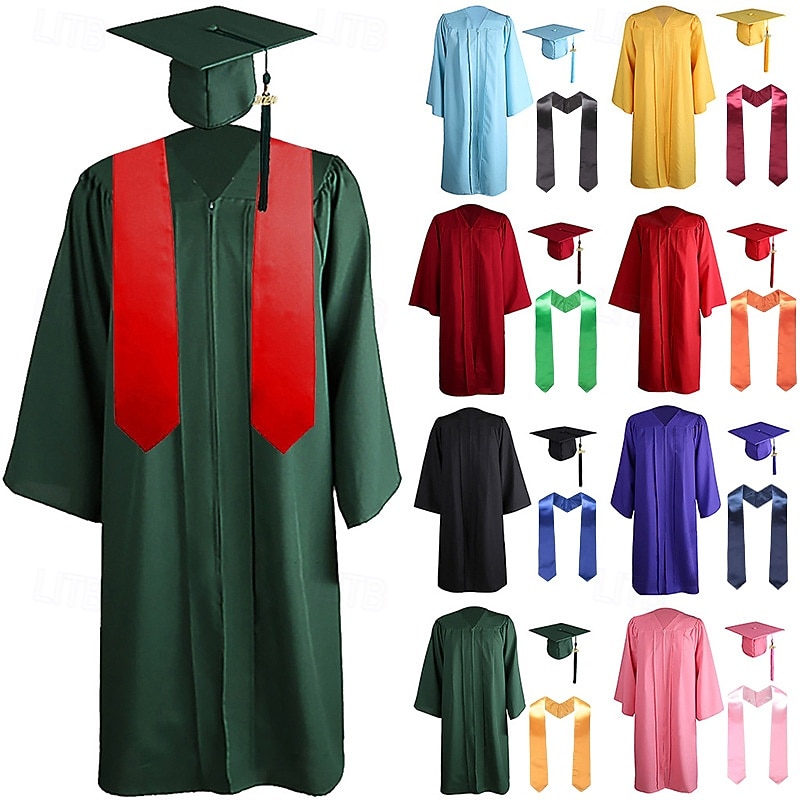 Graduation Cap and Gown 2025 Set with Tassel Graduation Stoles for High School College Bachelor